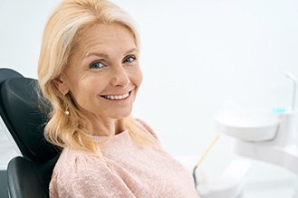 A woman in a dental chair